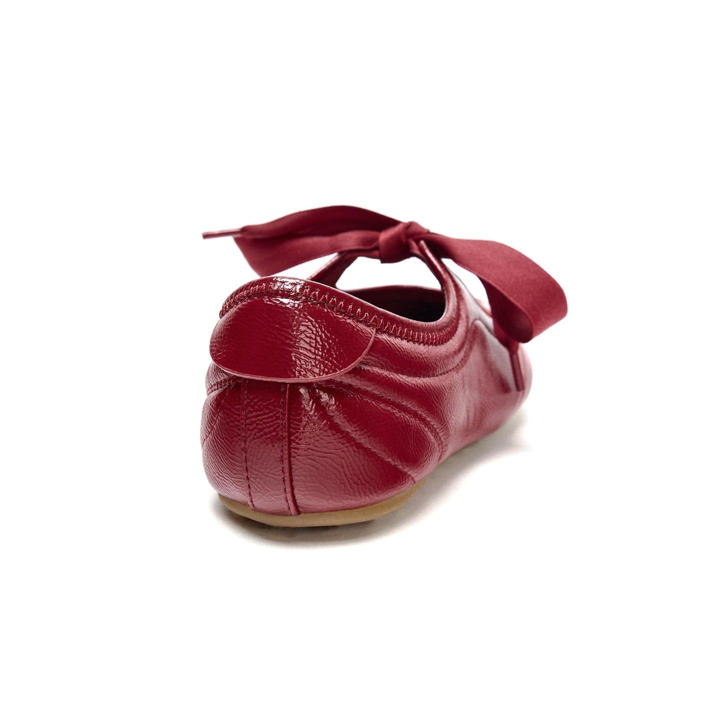 Patent Red Round-Toe Chic Stitch Bridge Strap Flats