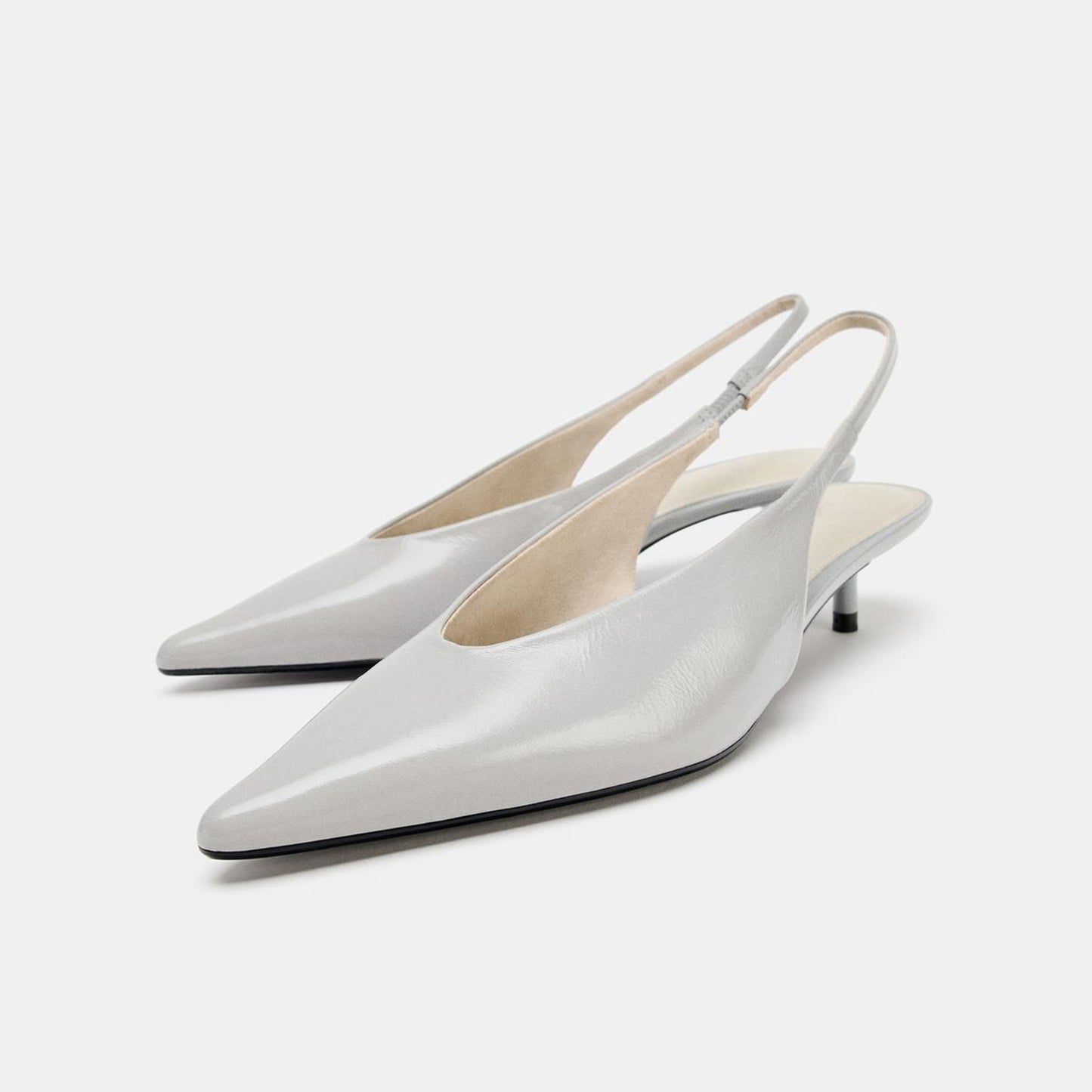 Light Gray Pointed-Toe Elastic Back Strap Chic Kitten Heels