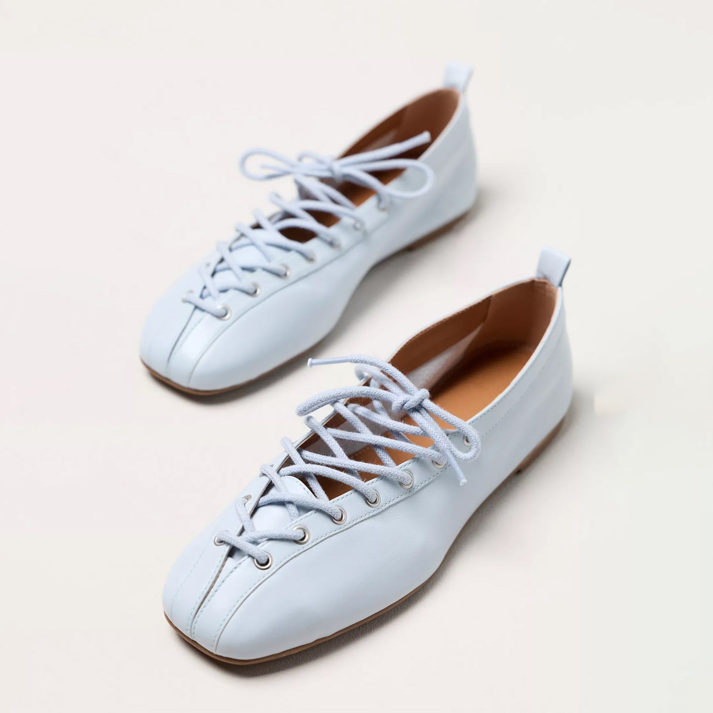 Light Blue Lace-Up Ballet Flats – Square Toe Balletcore Flats