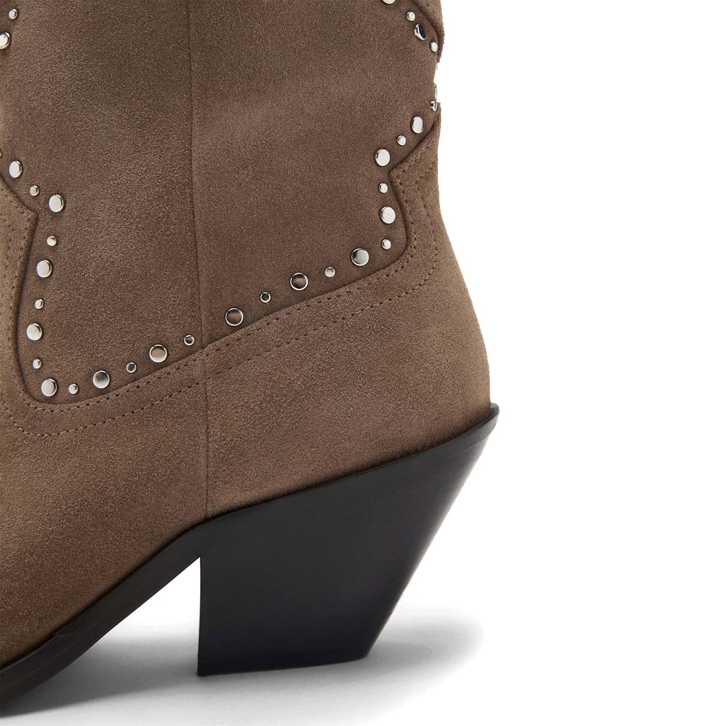 Dark Sand Faux Suede Pointed-Toe Studded Chic Ankle Cowgirl Boots