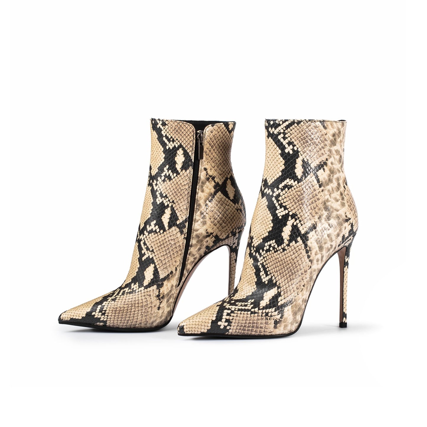 Snakeskin Pointed-Toe Simple Full-Zip Ankle Stiletto Boots