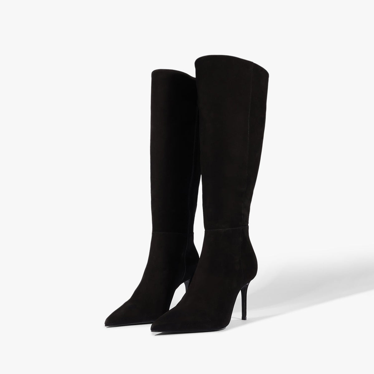 Chic Pointed-Toe Simple Full-Zip Sleek Knee High Stiletto Boots - Black Faux Suede