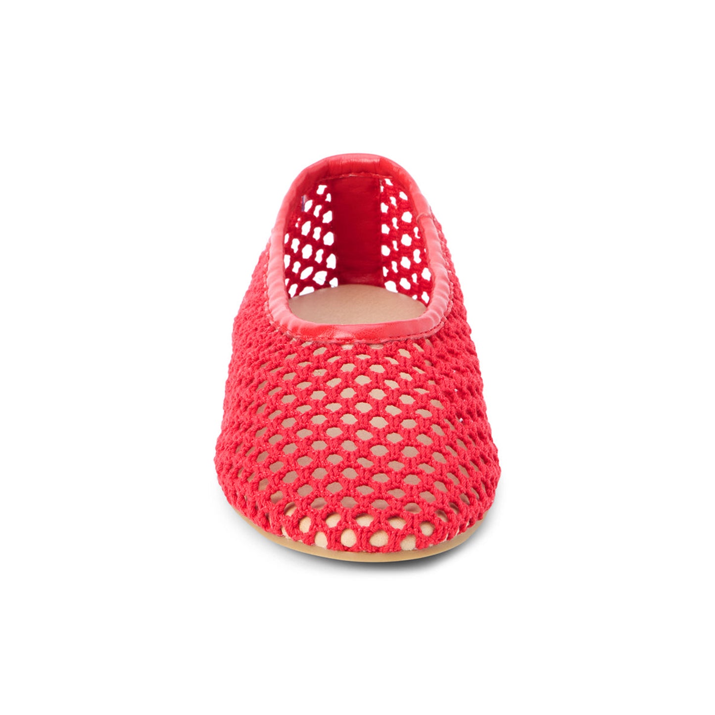 Red Woven Vegan Leather Round-Toe Slip-On Stylish Flats