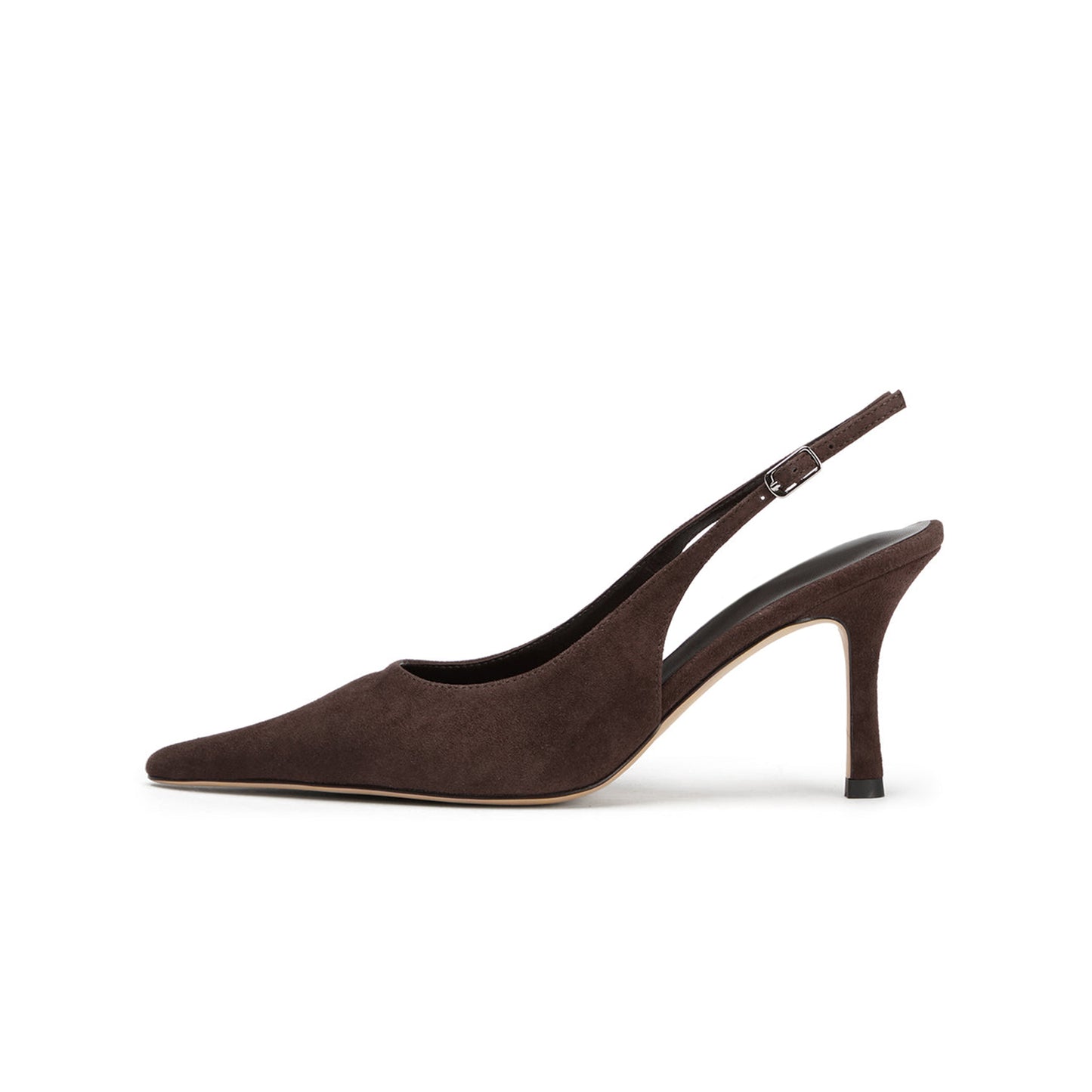 Coffee Faux Suede Pointed-Toe Slingback Pumps High Heels