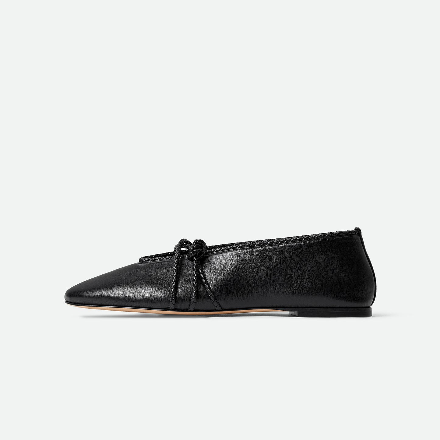 Black Round-Toe Woven Mary Jane Classic Ballet Flats