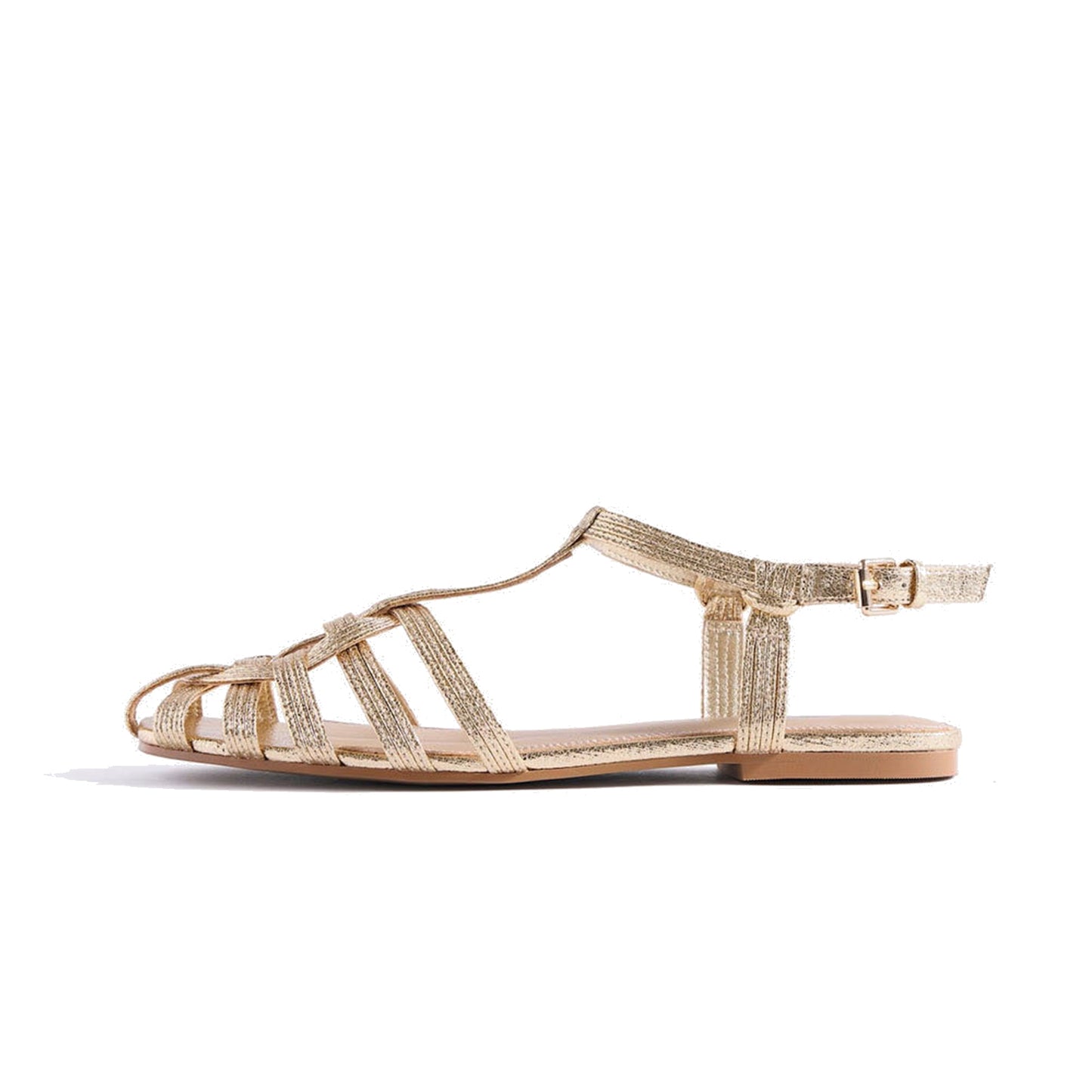 Metallic Gold Square-Toe Chic Fisherman Flat Sandals