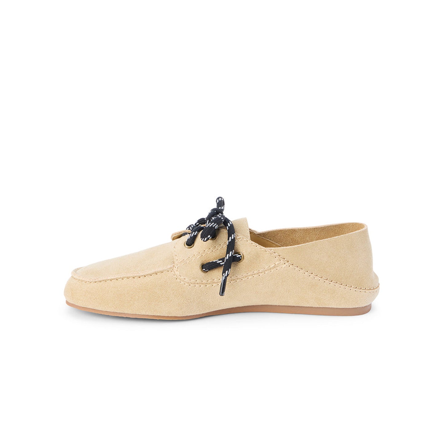 Nude Cow Suede Round-Toe Lace-Up Boat Shoes Flats