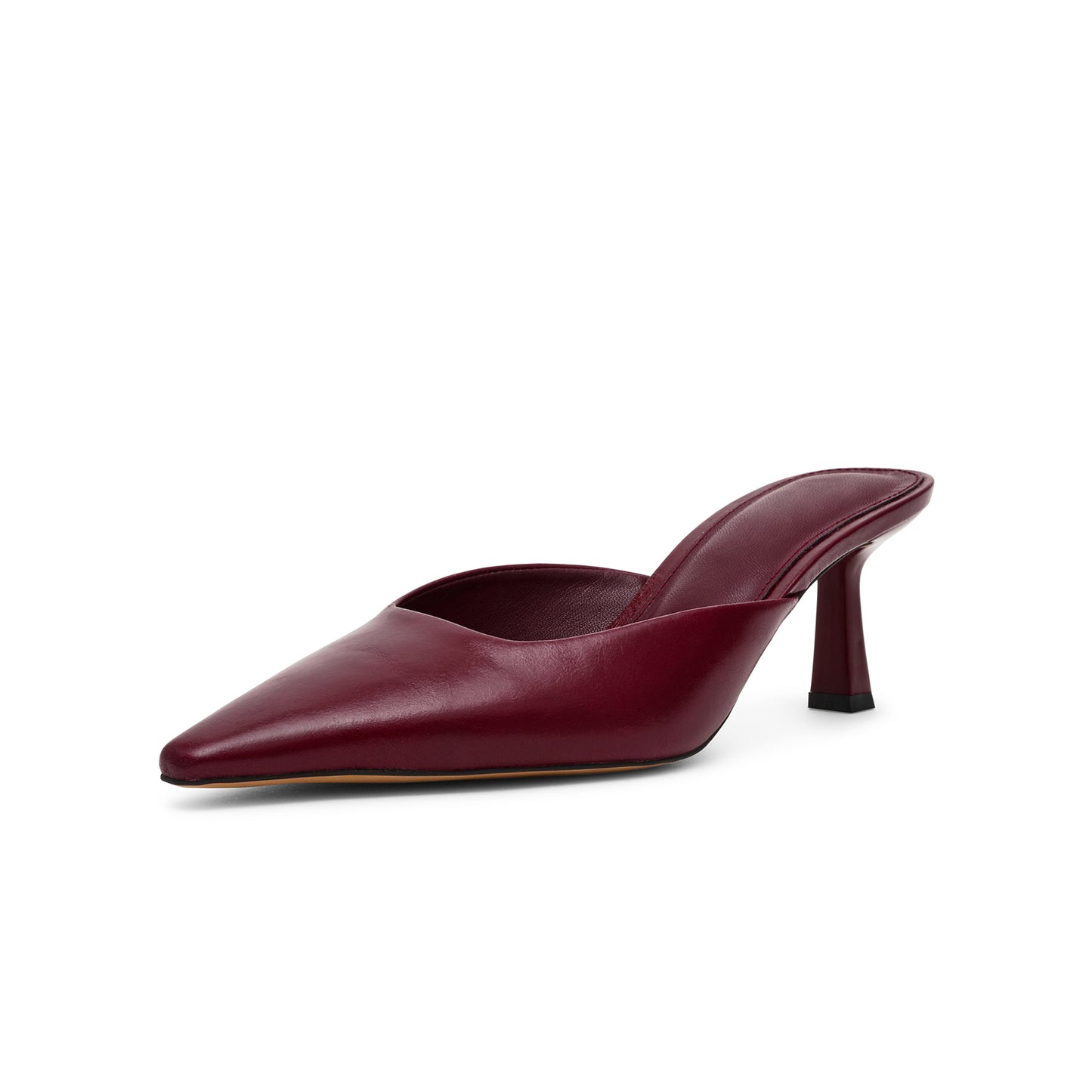 Wine Red Pointed-Toe Classic Slip-On Backless Kitten Heels