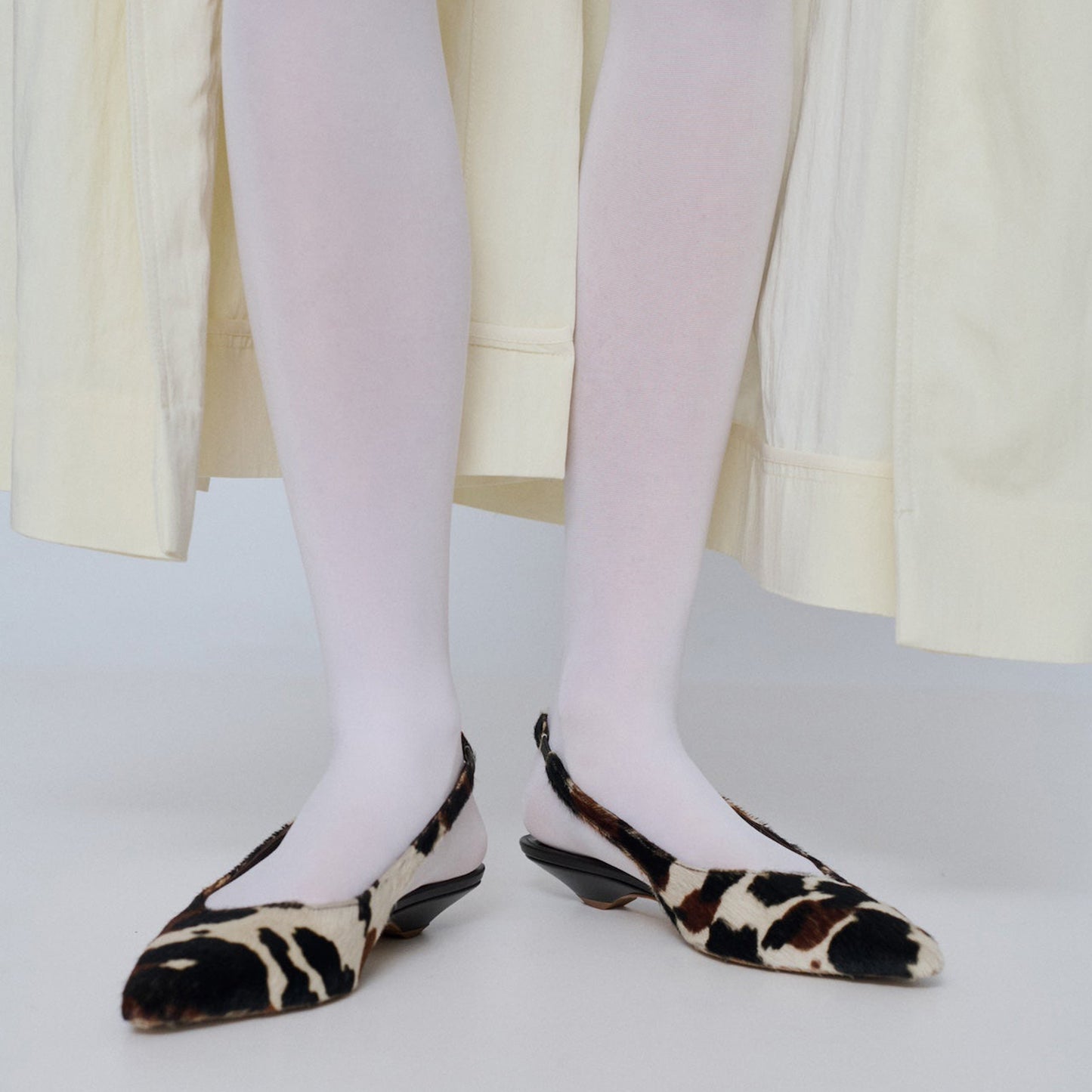 Cow Print Pony Hair Pointed-Toe Classic Slingback Kitten Heels