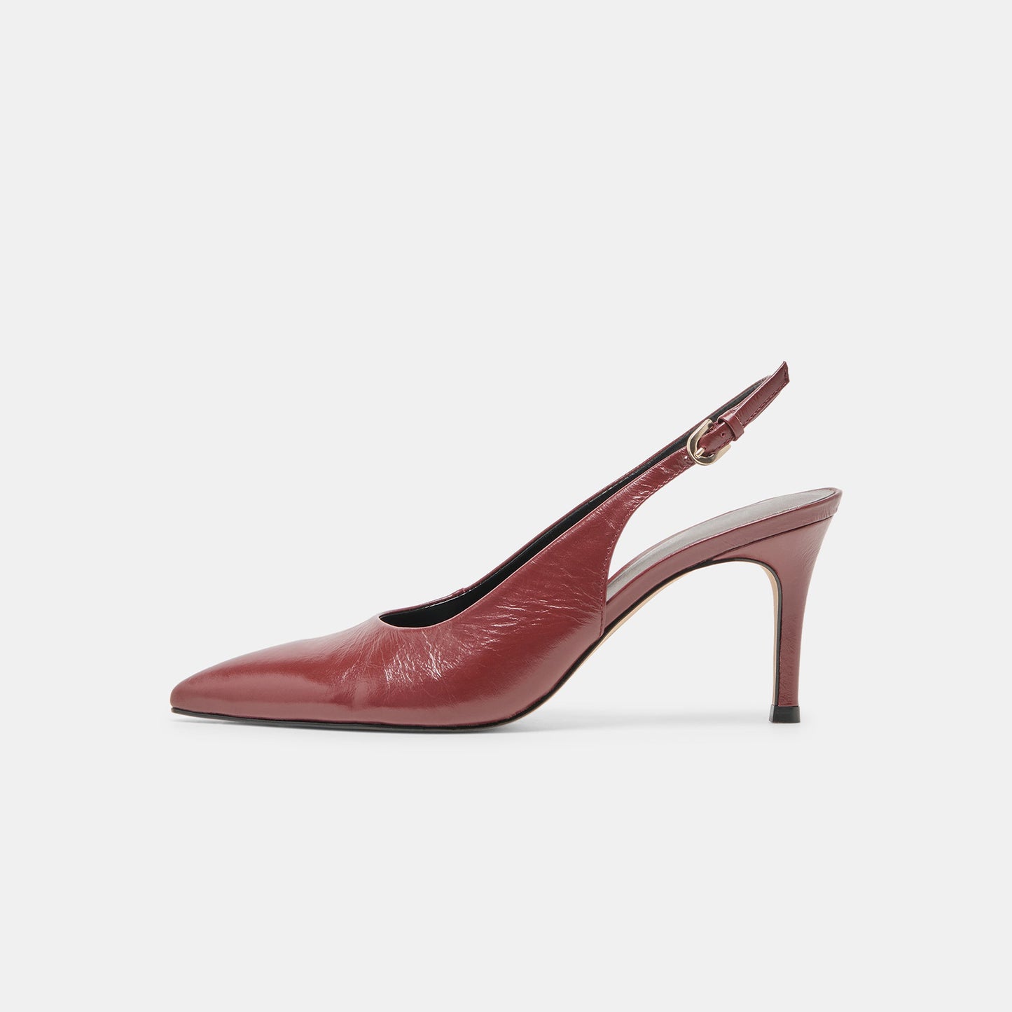 Red Classic Pointed-Toe Buckle Slingback Kitten Heels