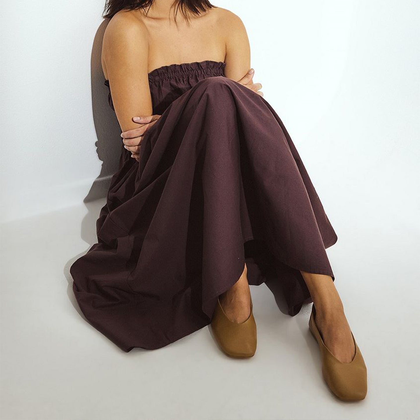 Dark Beige Square-Toe Classic Slip-On Simple Ballet Flats