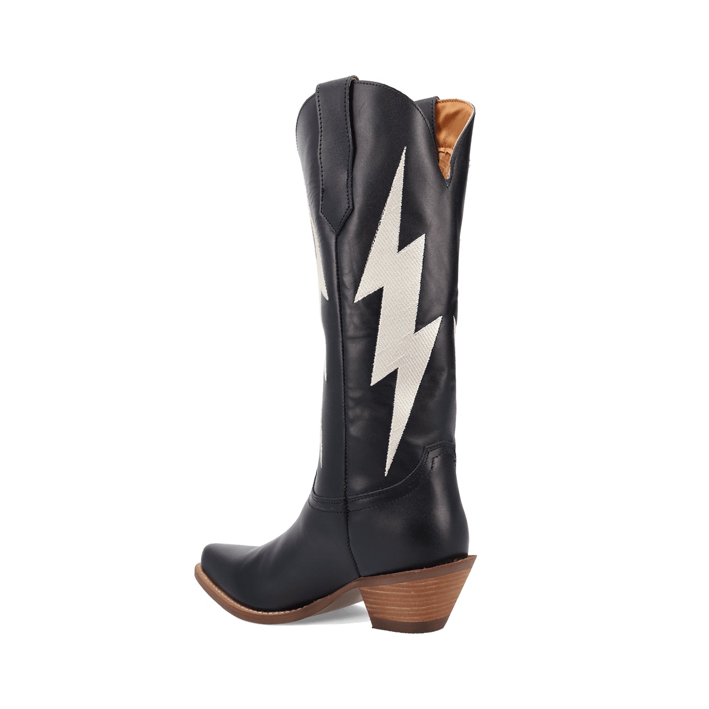 Black Snip-Toe Lightning Embroidery Mid Calf Classic Cowgirl Boots