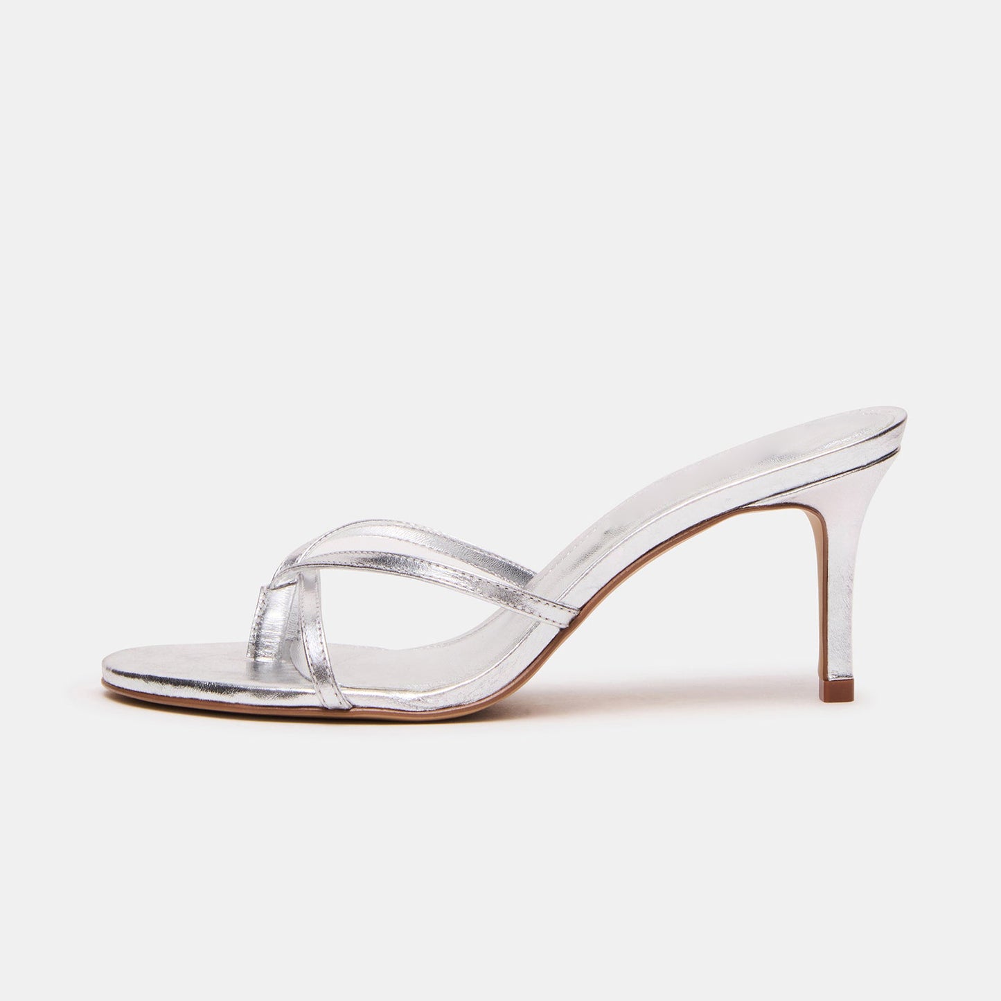 Metallic Silver Round-Toe Flip-Flop Backless Kitten Heels