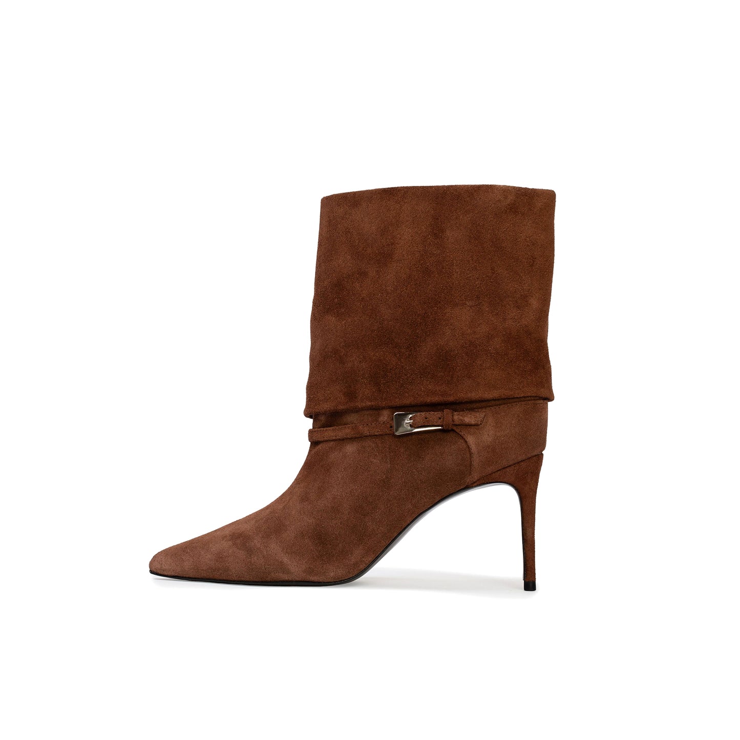 Brown Faux Suede Pointed-Toe Short Ankle High Stiletto Heel Boots