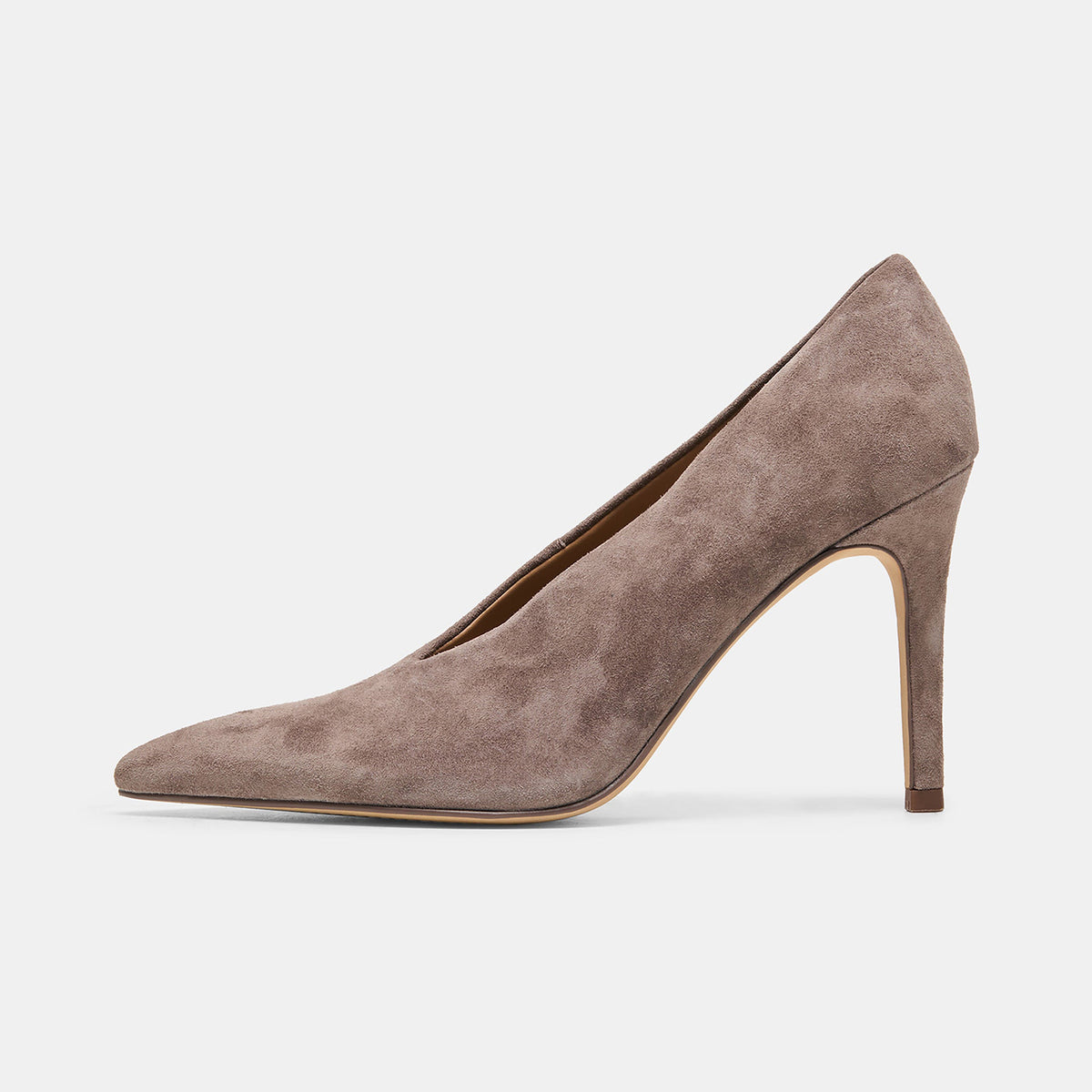Dark Gray Faux Suede Pointed-Toe Slip-On Classic High Heels Pumps