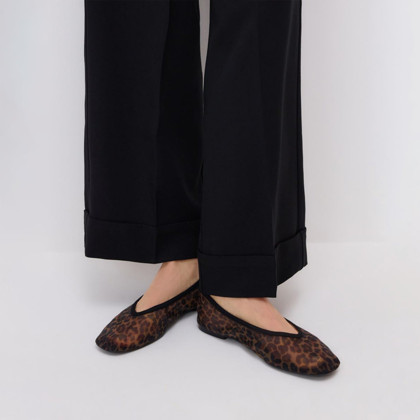 Leopard Mesh Square-Toe Simple Ballet Flats