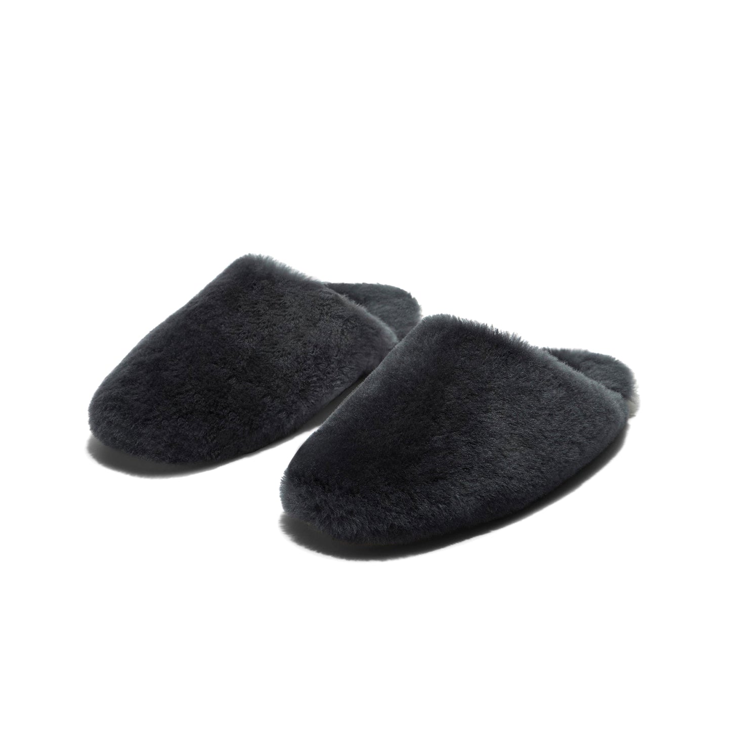 Charcoal Plush Square-Toe Slip-On Backless Slippers Flats