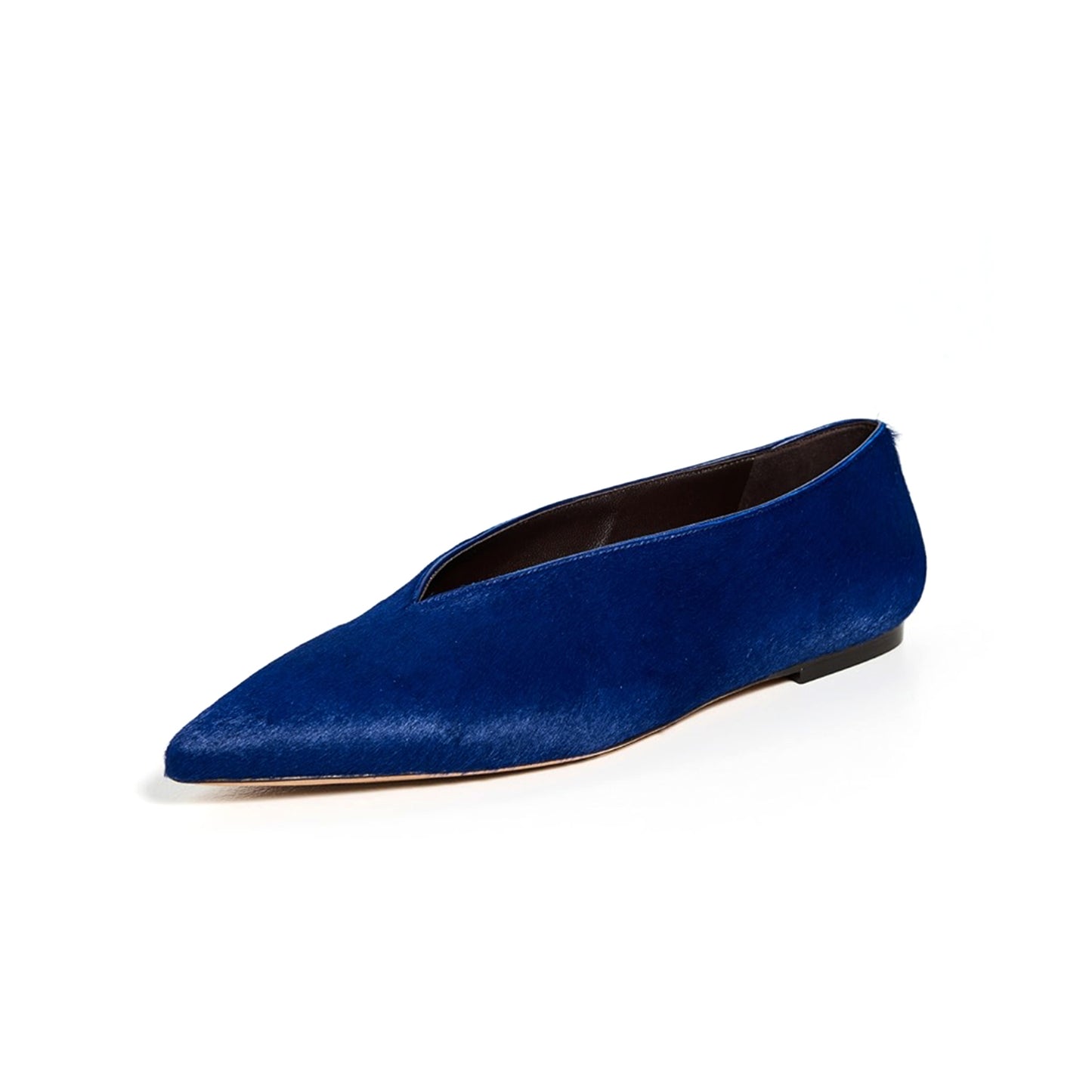 Blue Pony Hair Vegan Leather Pointed-Toe V-Cut Vamps Flats