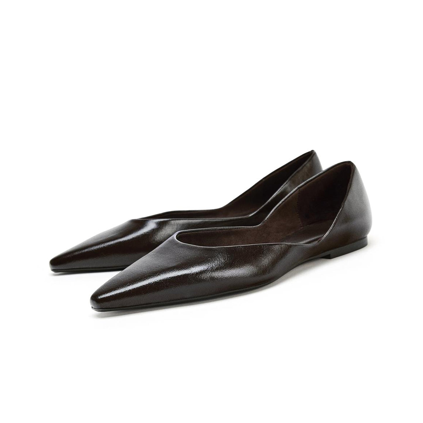 Chocolate Brown Simple Pointed-Toe Slip-On Flats