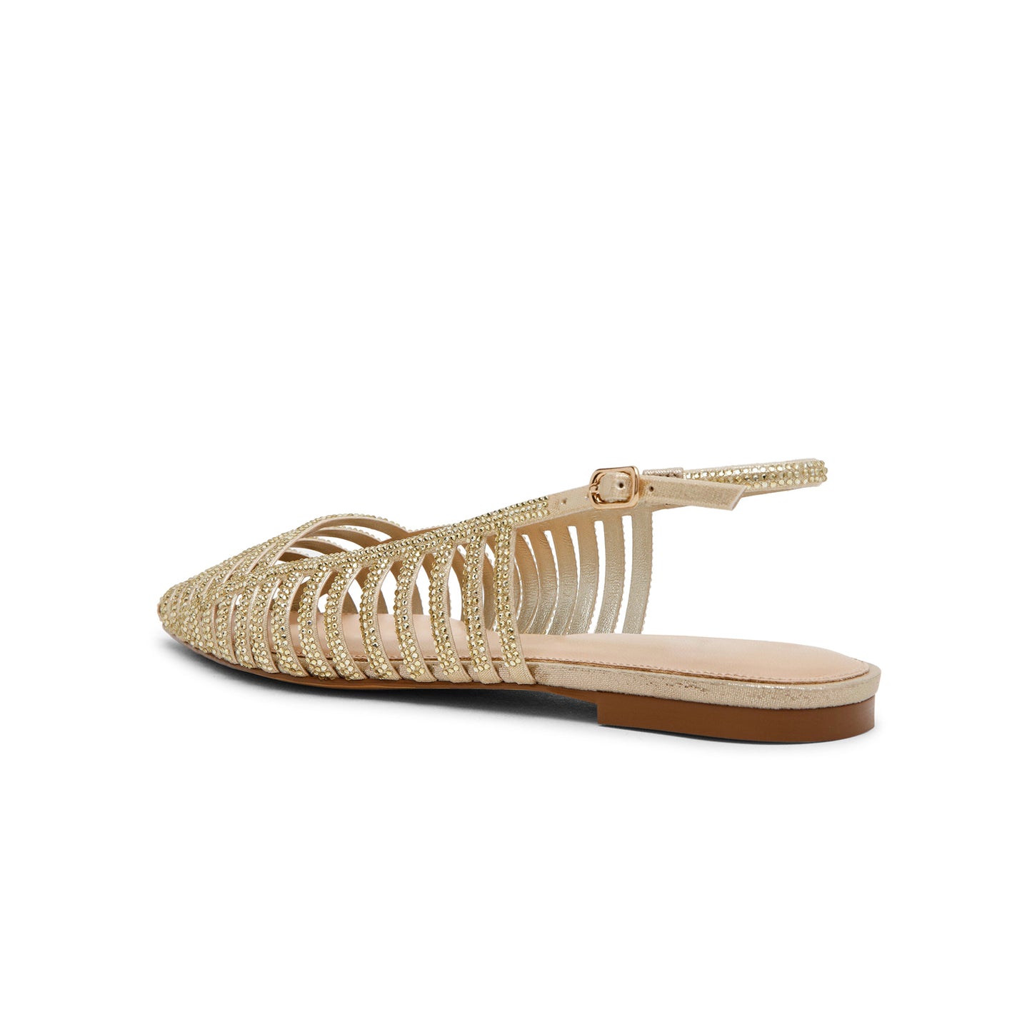 Metallic Gold Pointed-Toe Rhinestone Strappy Slingback Flats