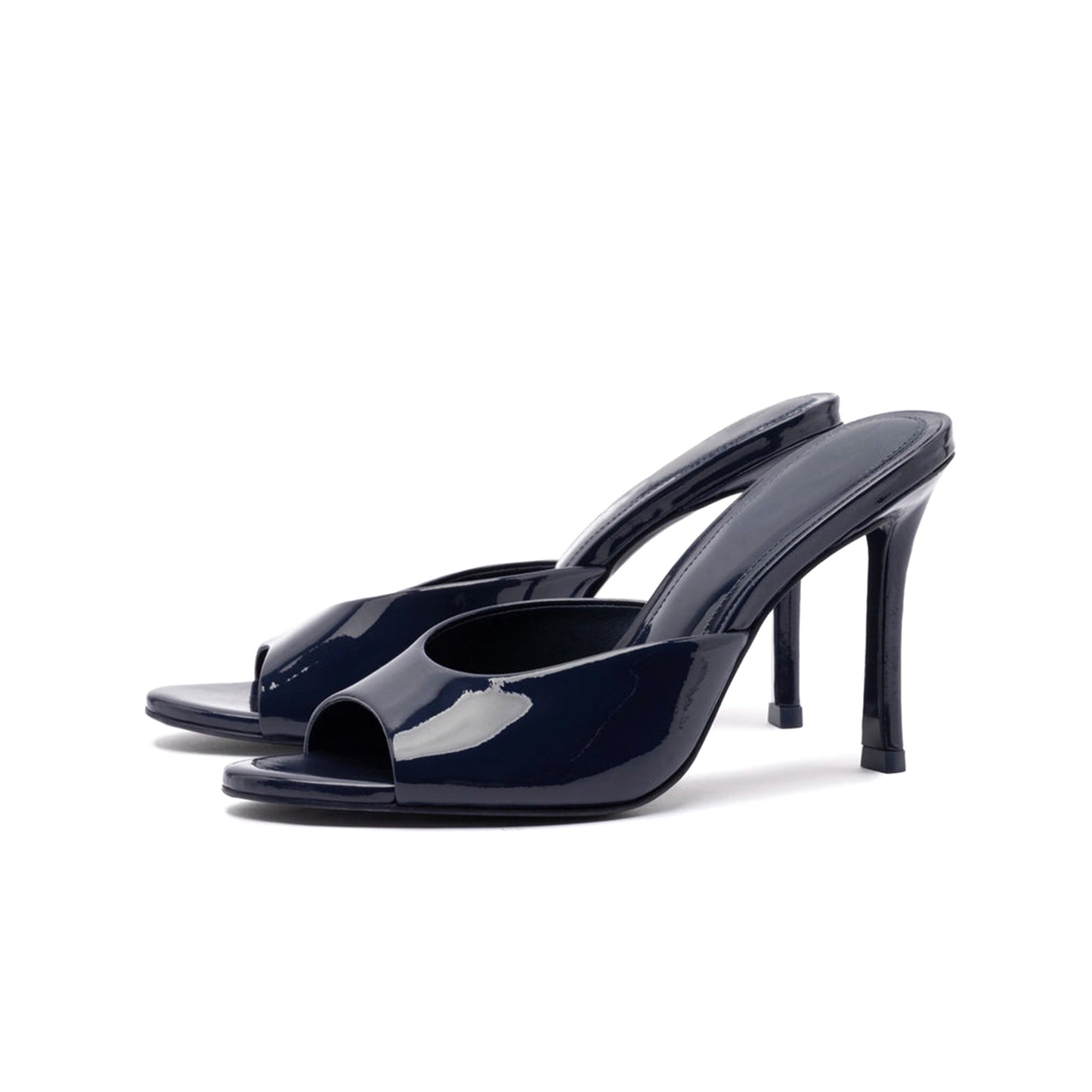 Patent Black Round-Toe Sleek Slip-On High Stiletto Heels