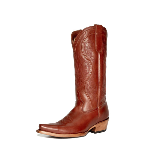 Cognac Snip-Toe Embroidery Chic Mid Calf Cowgirl Boots