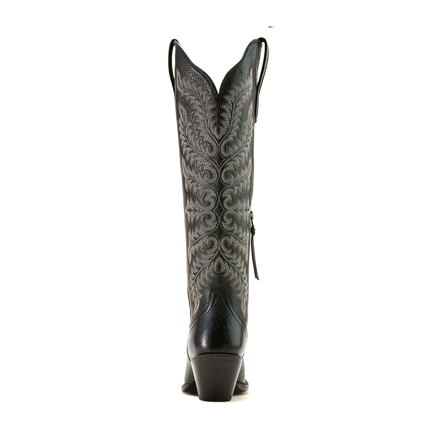 Black Almond-Toe Intricate Stitching Wide Calf Knee High Cowgirl Boots