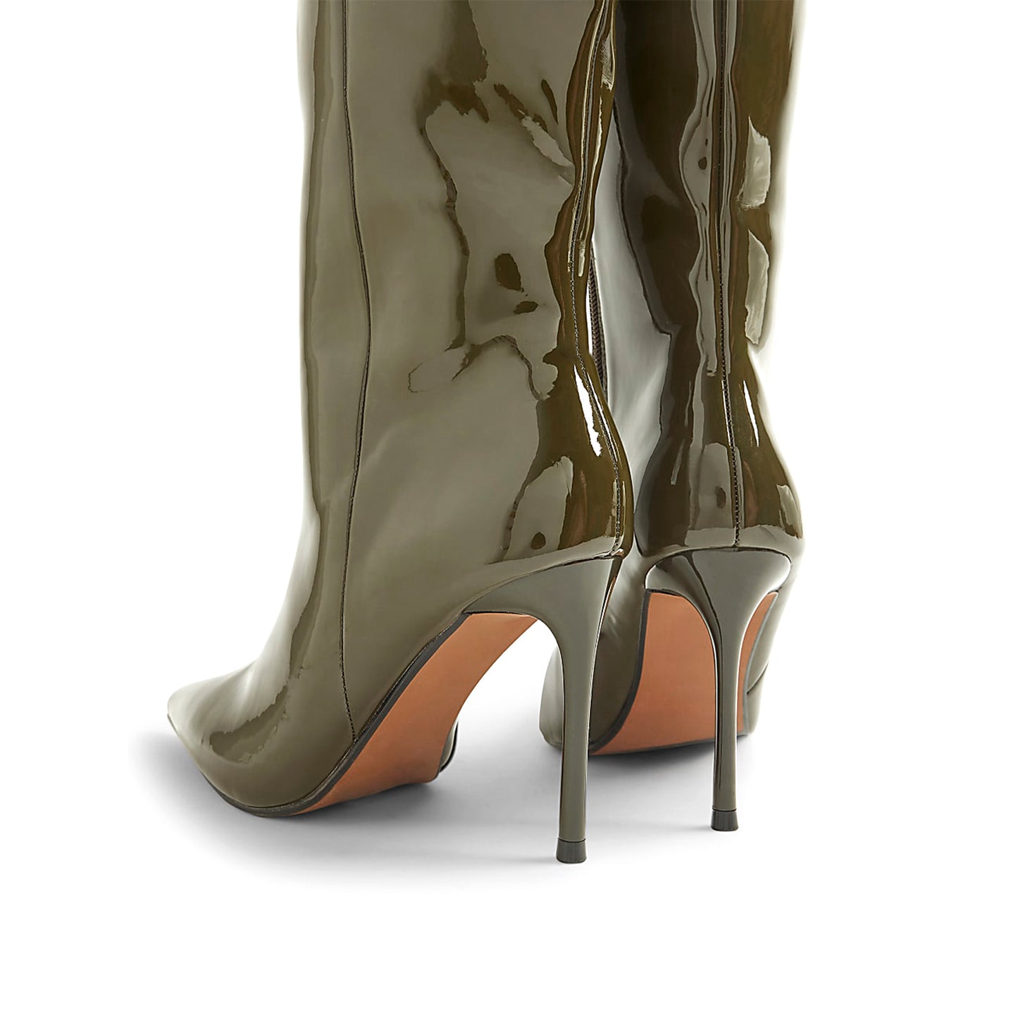 Patent Green Pointed-Toe Sleek Full-Zip Knee High Stiletto Boots