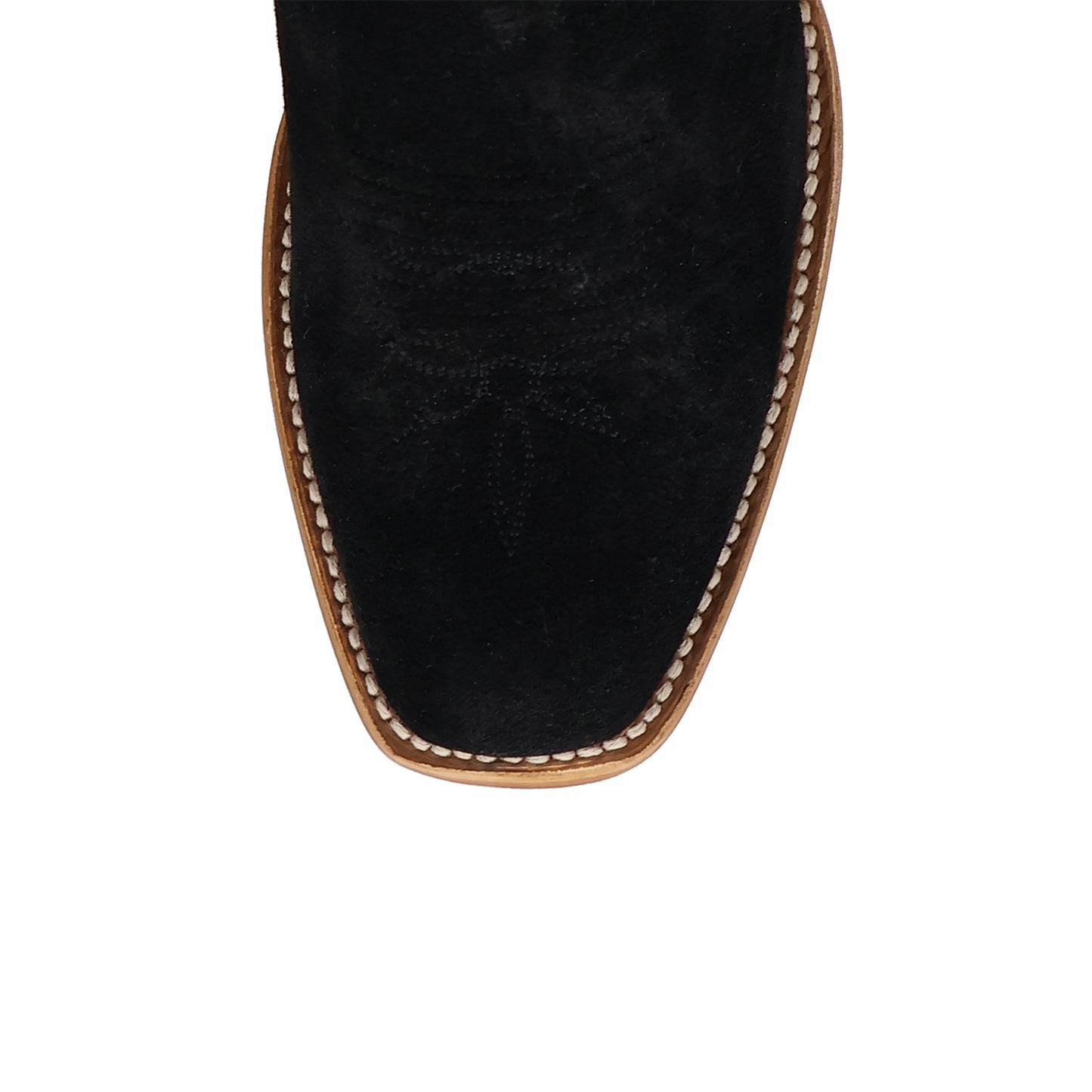 Black Contrast Vegan Leather And Faux Suede Square-Toe Embroidery Mid Calf Cowgirl Boots