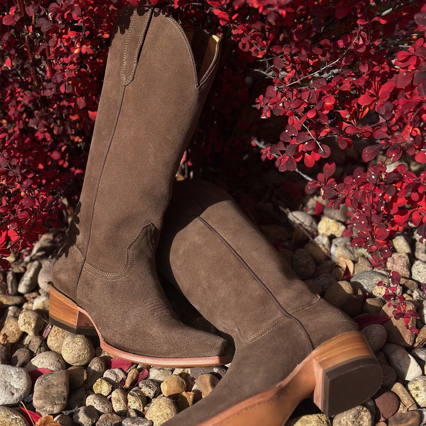 Brown Faux Suede Snip-Toe Classic Simple Mid Calf Cowgirl Boots