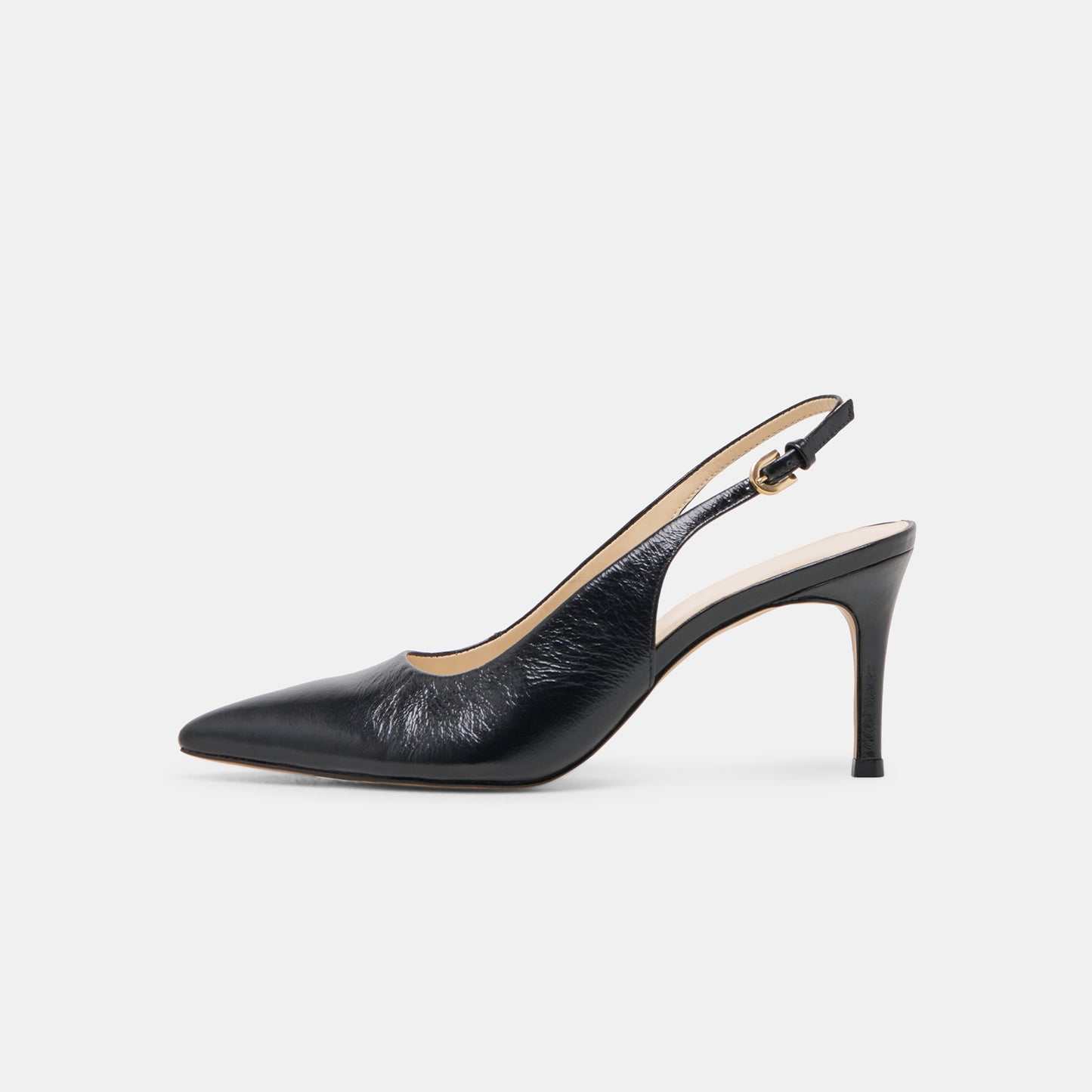 Black Classic Pointed-Toe Buckle Slingback Kitten Heels