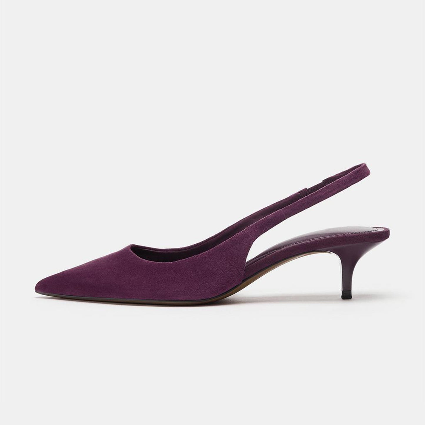 Purple Faux Suede Pointed-Toe Sleek Slingback Kitten Heels