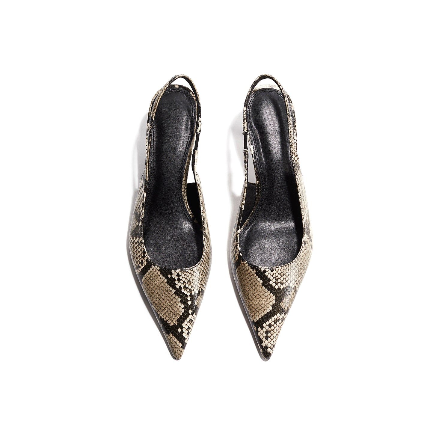 Snakeskin Print Pointed-Toe Slingback Slip-On Kitten Heels