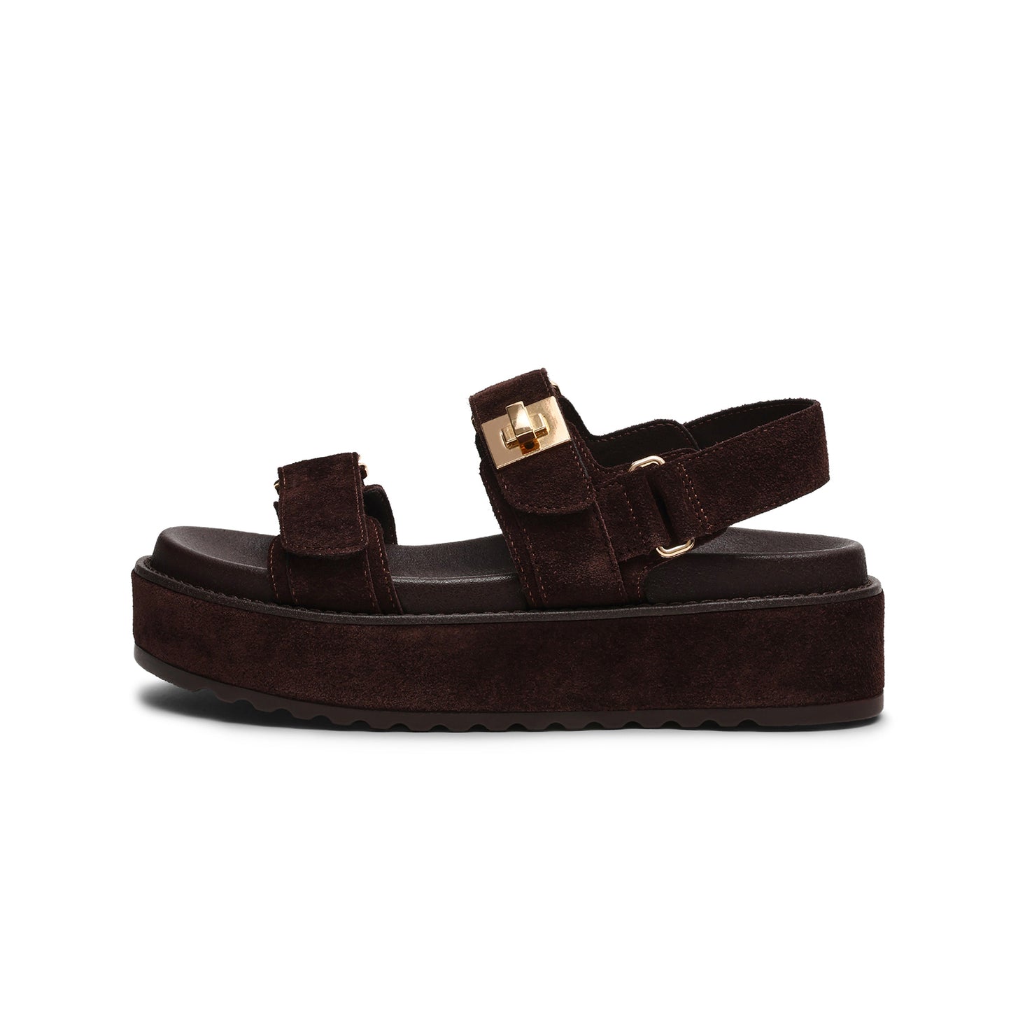 Black Faux Suede Square-Toe Three Straps Sandals Flats