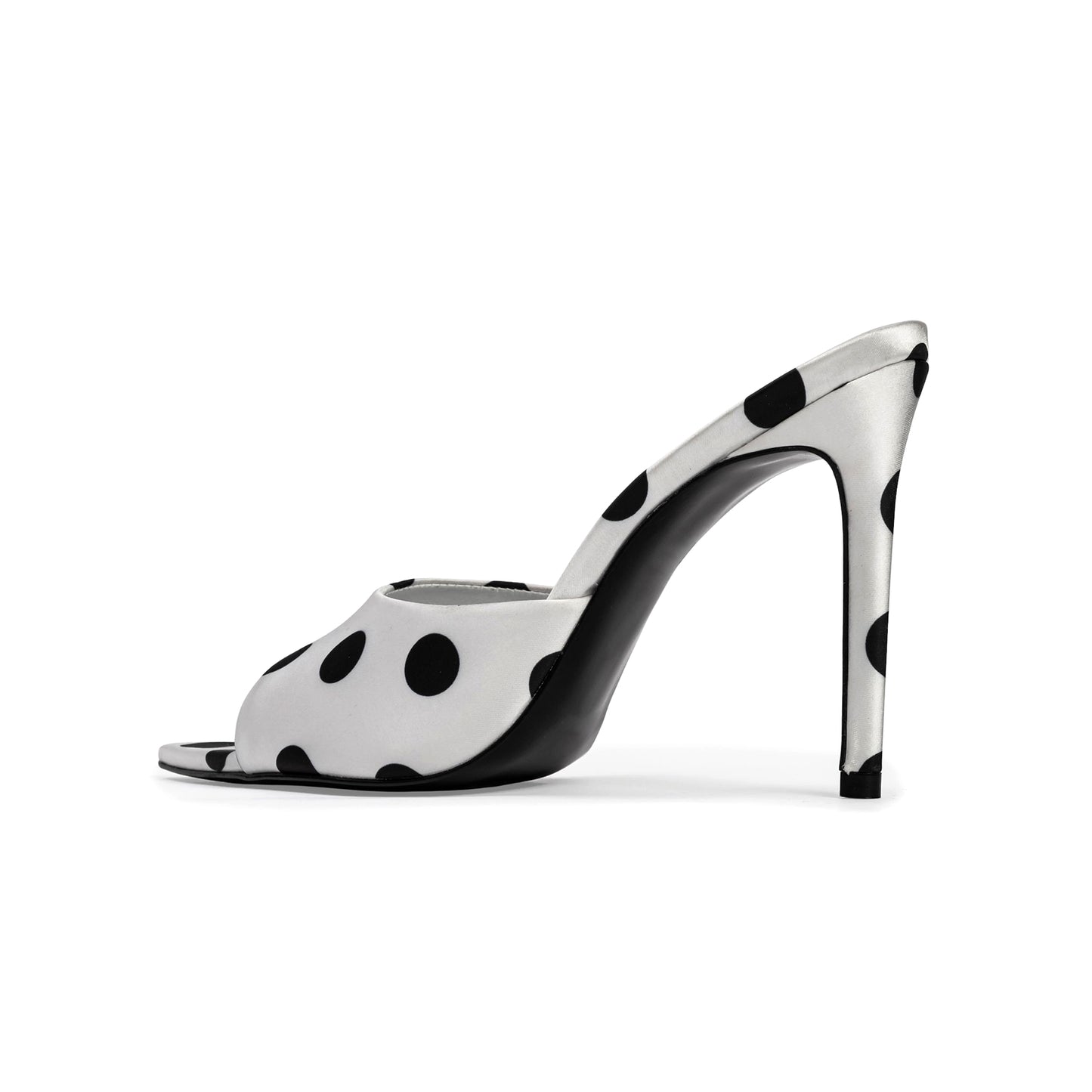 White Satin Polka Dot Open Pointed-Toe Backless High Heels