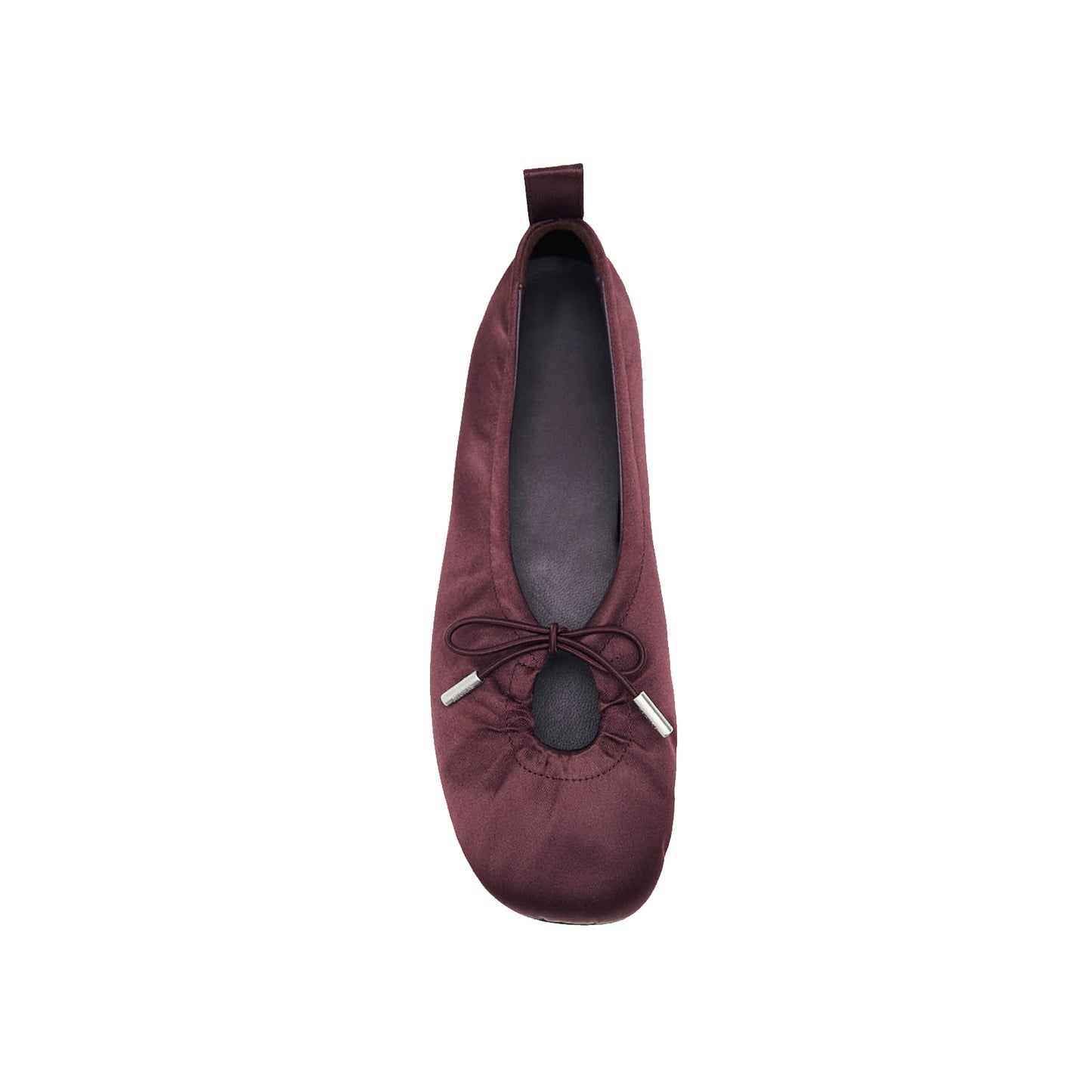 Burgundy Satin Square-Toe Stretchy Ballet Flats
