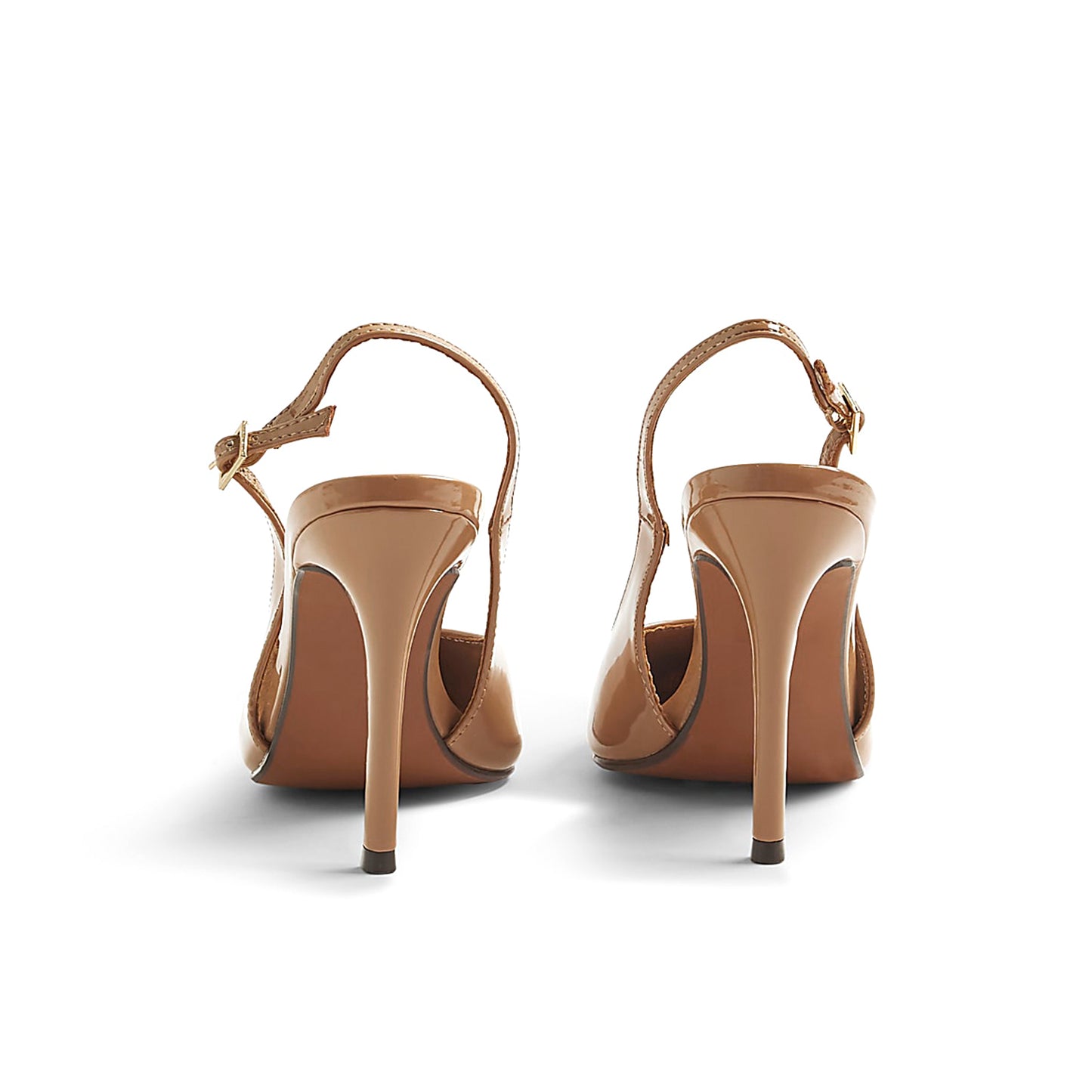 Patent Beige Pointed-Toe Slingback Slip-On High Heels