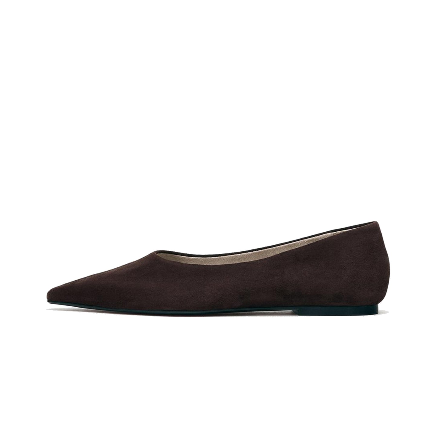 Chocolate Faux Suede Pointed-Toe Slip-On Flats