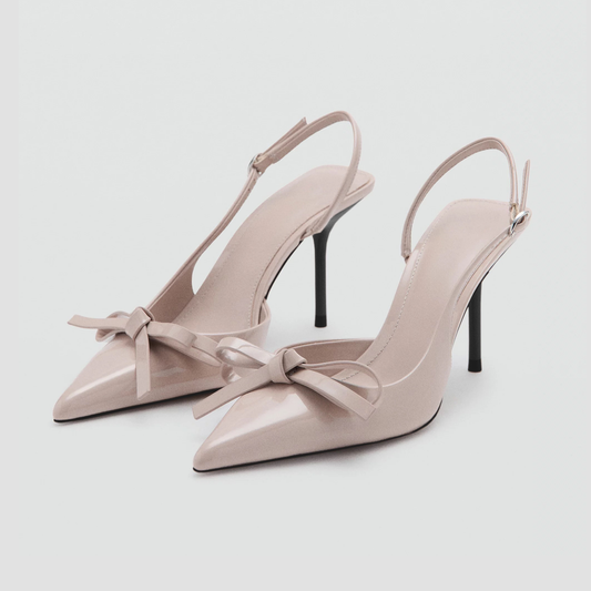 Patent Mint Pointed-Toe Front Bow Slingback With Buckle High Heels