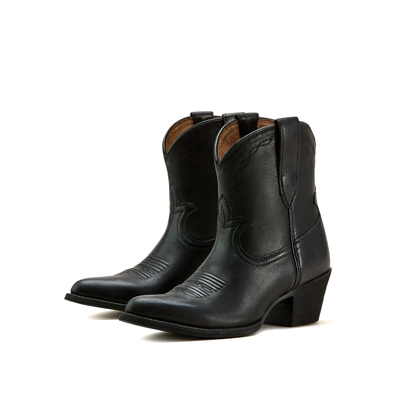 Black Almond-Toe Stitch Ankle Cowgirl Boots