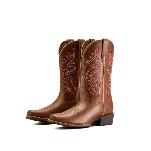 Brown Square-Toe Classic Embroidery Mid Calf Cowgirl Boots For Women