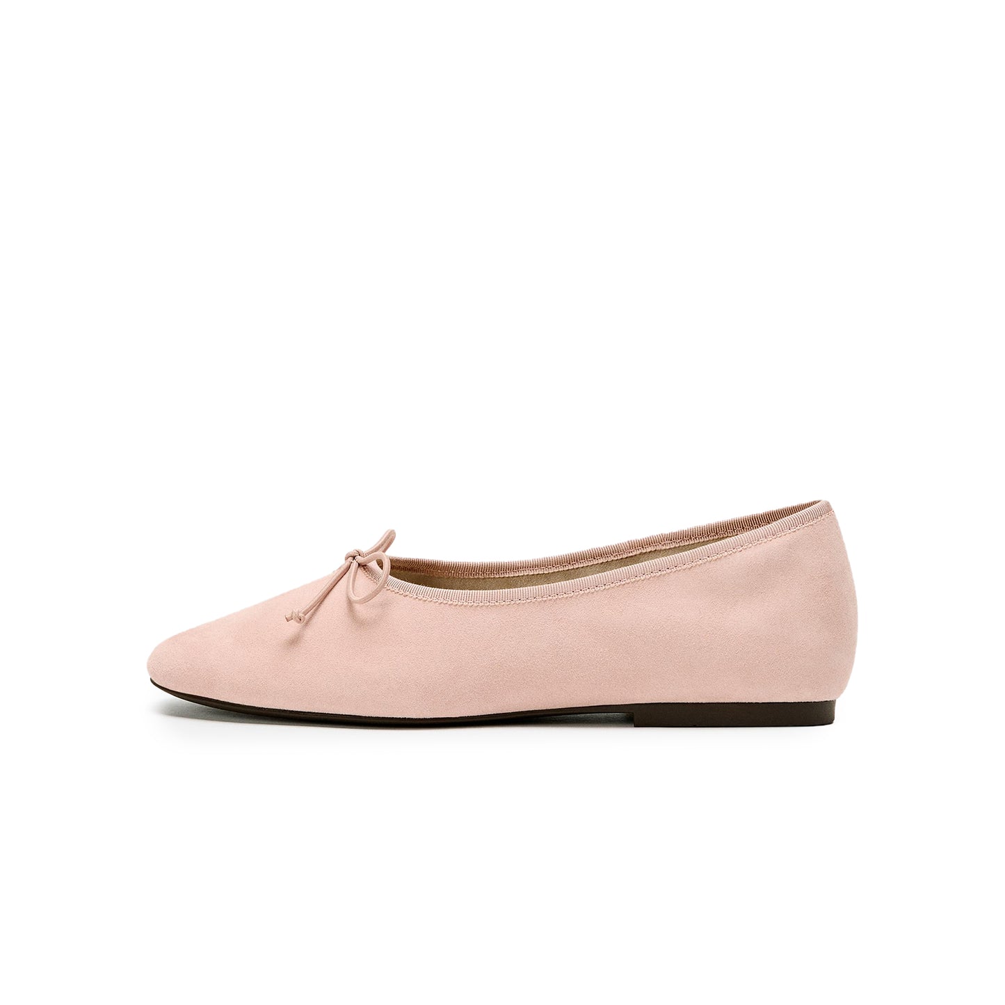 Pink Faux Suede Round-Toe Classic Front Bow Stylish Ballet Flats