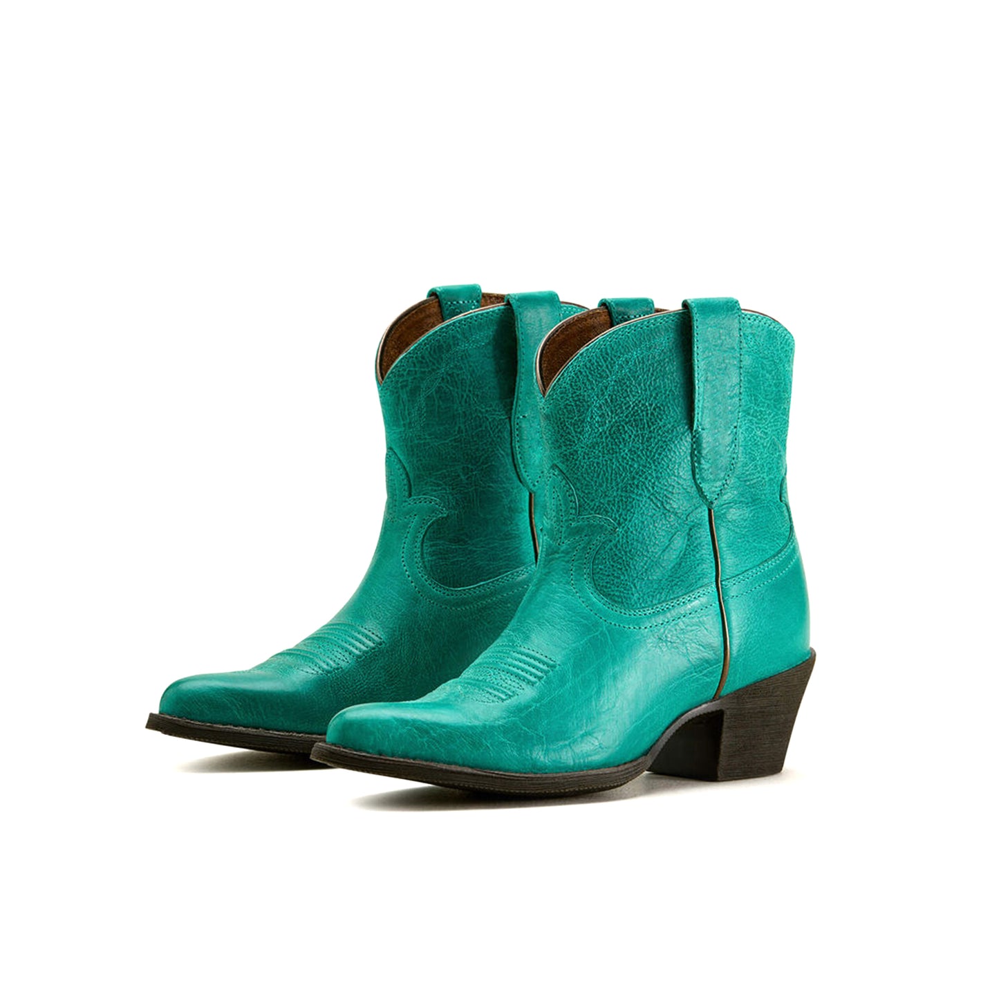Turquoise Almond-Toe Stitch Ankle Cowgirl Boots