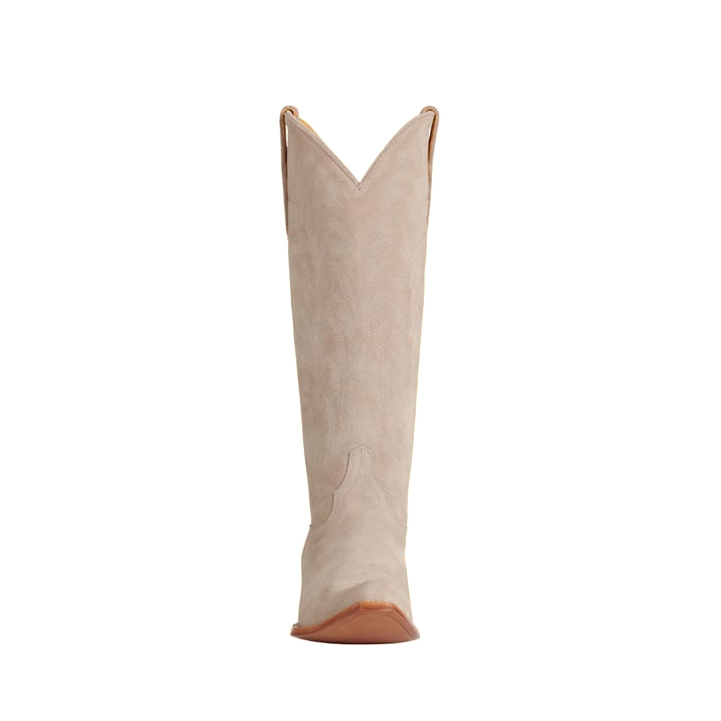 Beige Faux Suede Snip-Toe Embroidery Sleek Mid Calf Classic Cowgirl Boots