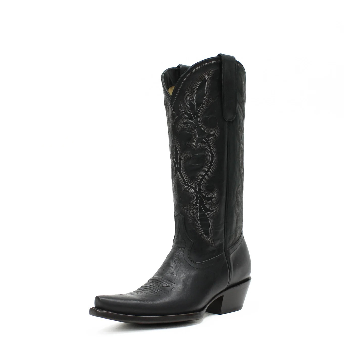 Black Snip-Toe Plant Embroidery Mid Calf Cowgirl Boots