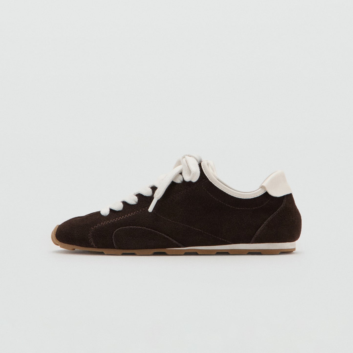 Chocolate Faux Suede Round-Toe Lace-Up Classic Sneakers Flats