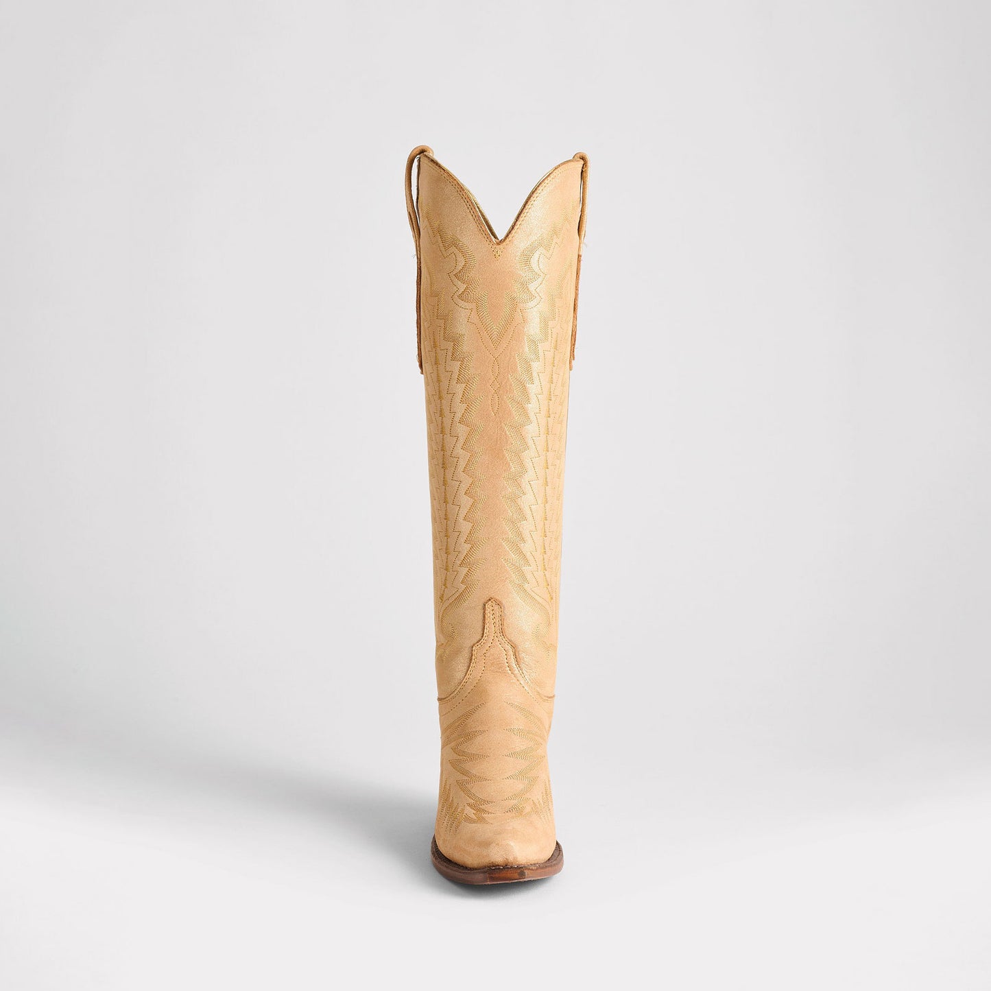 Metallic Champagne Snip-Toe Western Embroidery Wide Calf Chic Knee High Cowgirl Boots
