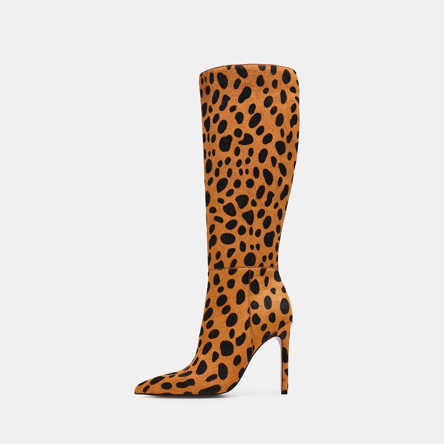 Leopard Pattern Pointed-Toe Half-Zip Chic Knee High Stiletto Boots