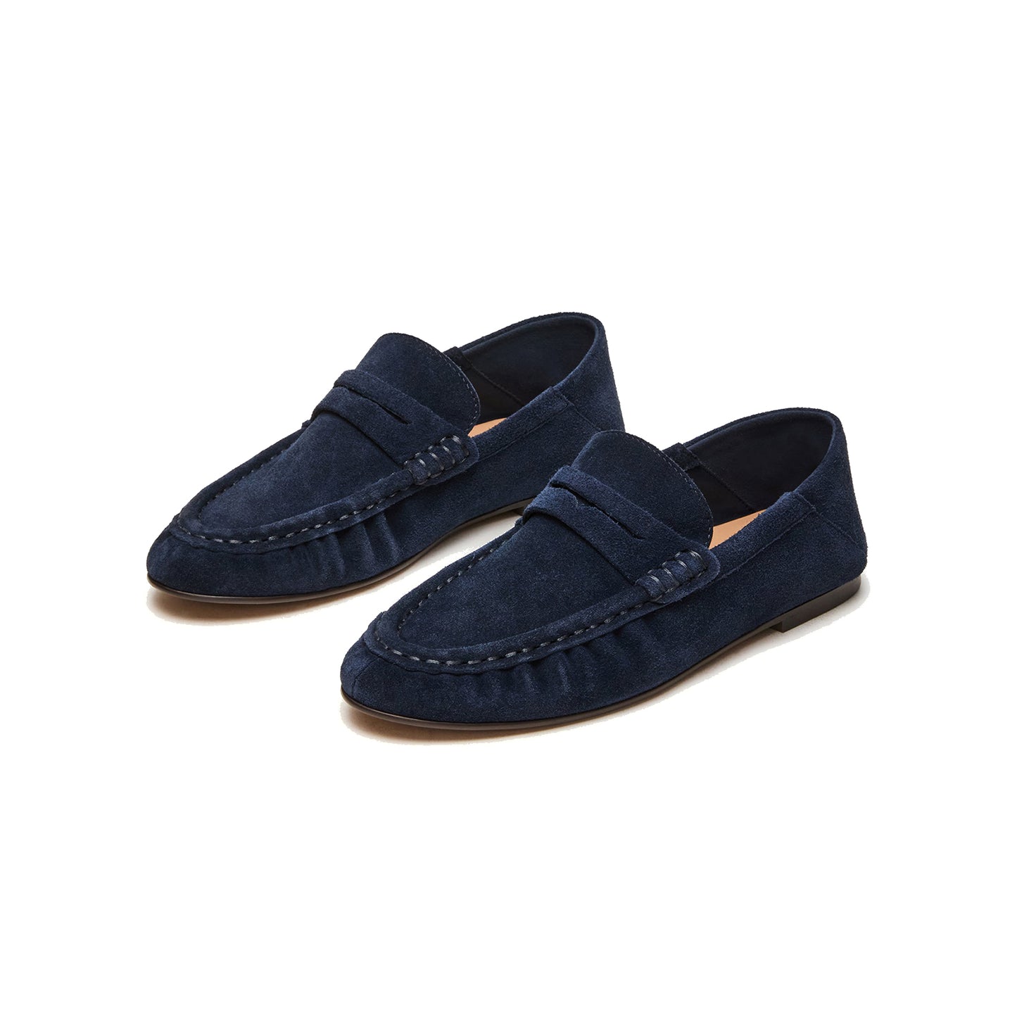 Navy Faux Suede Round-Toe Classic Loafers Flats