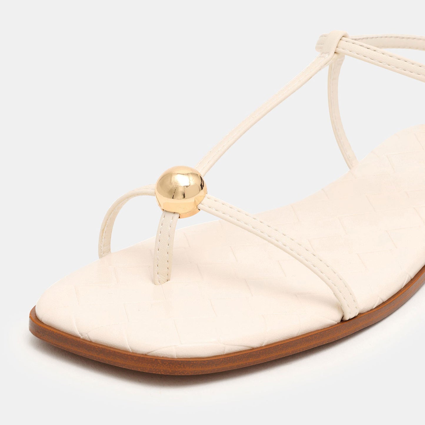 Bone Square-Toe Strappy Ankle Strap Sandals Flats